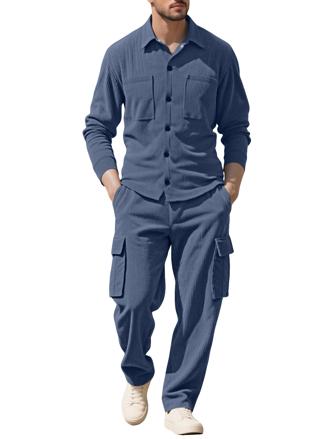 남성용 트랙수트 코듀로이 워크웨어 2피스 세트 루즈핏  - Outdoor Sports Outfit 리뷰 및 가격