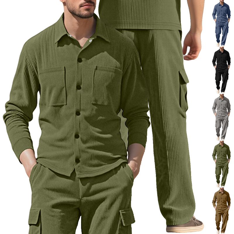 남성용 트랙수트 코듀로이 워크웨어 2피스 세트 루즈핏  - Outdoor Sports Outfit 리뷰 및 가격