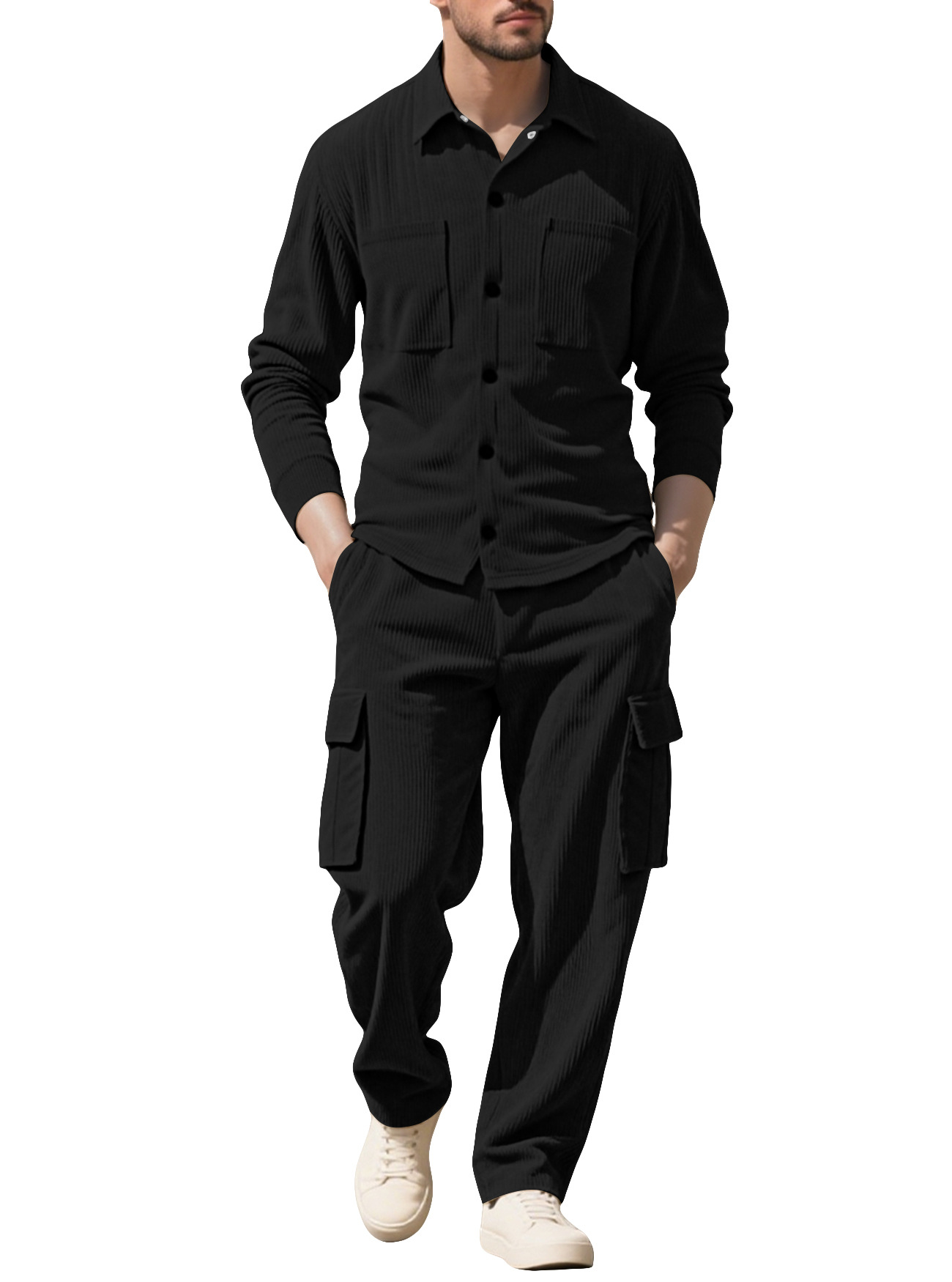 남성용 트랙수트 코듀로이 워크웨어 2피스 세트 루즈핏  - Outdoor Sports Outfit 리뷰 및 가격