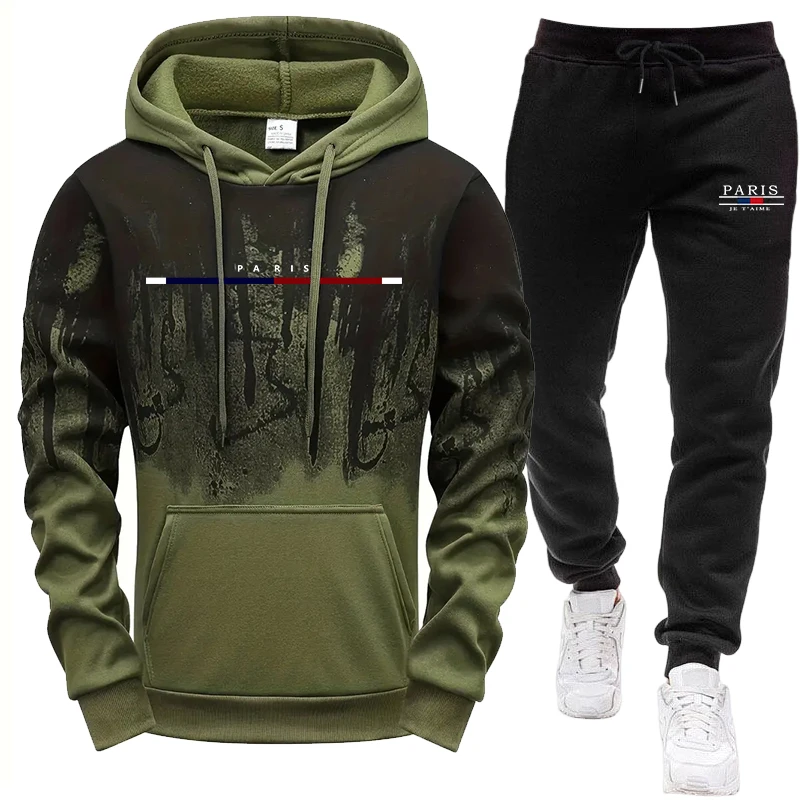 남성 세트/후드티/바지 가을 겨울 후드 스웨트셔츠 및  - Outdoor Sports Outfit 리뷰 및 가격
